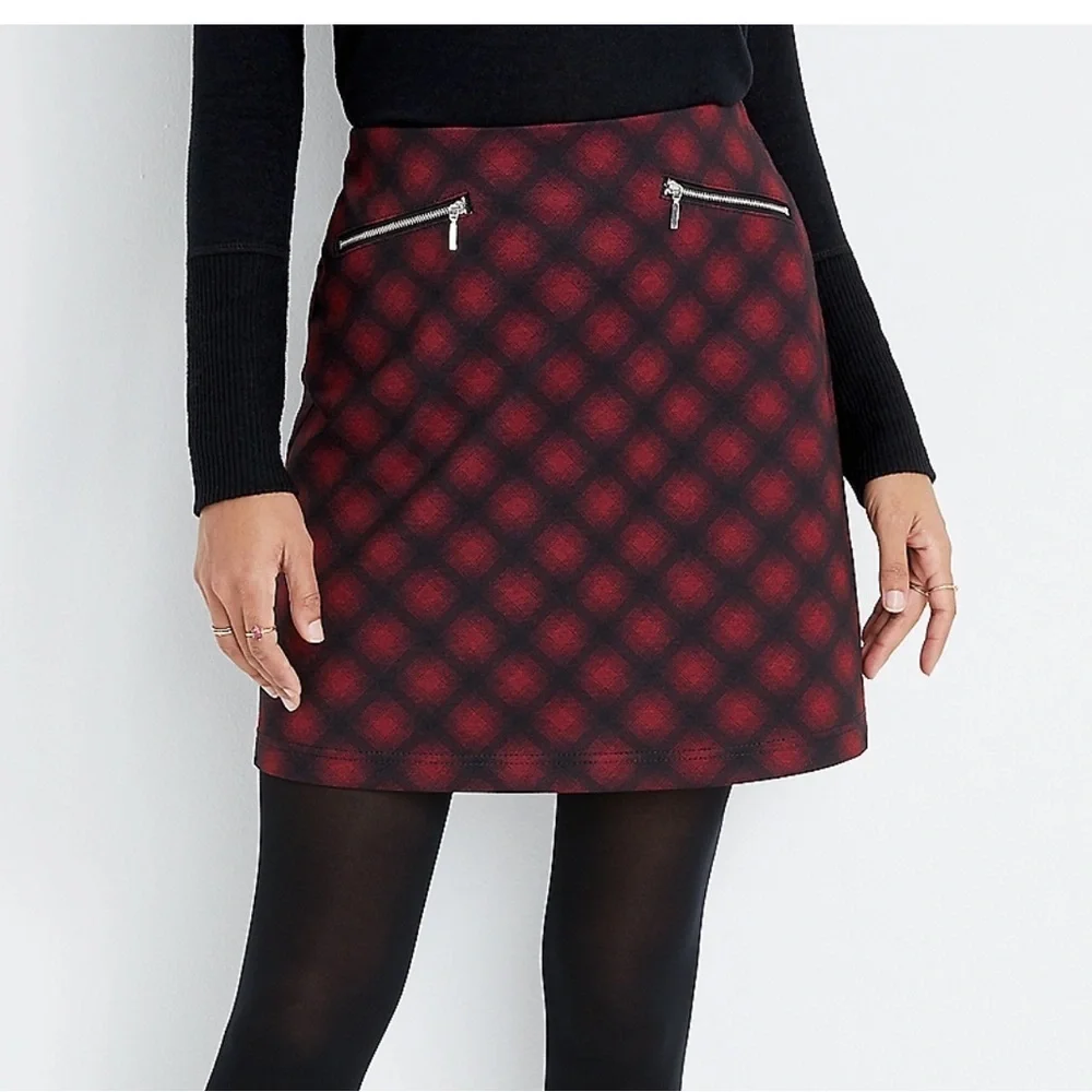 Maurice’s Red Buffalo Plaid Ponte Skirt women’s L NWT